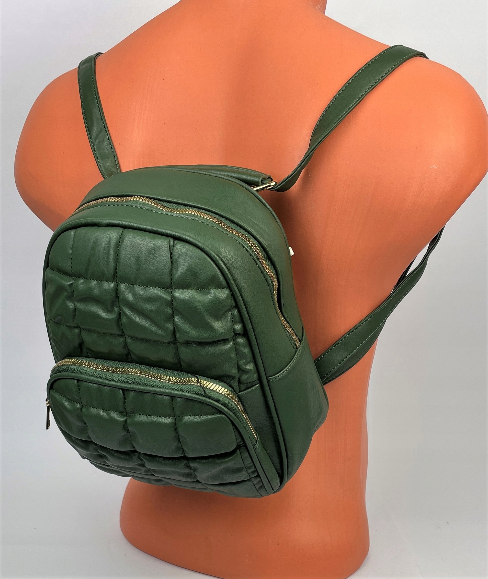 Plecak skórzany torebka 2w1 pikowany zielony MODNY - obrazek 8